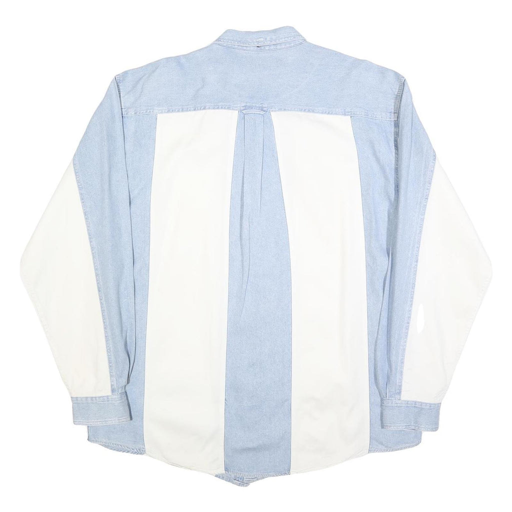 AUTHENTIC GFC Mens Blue & White Cotton Shirt XL Casual Button-Up Long Sleeve