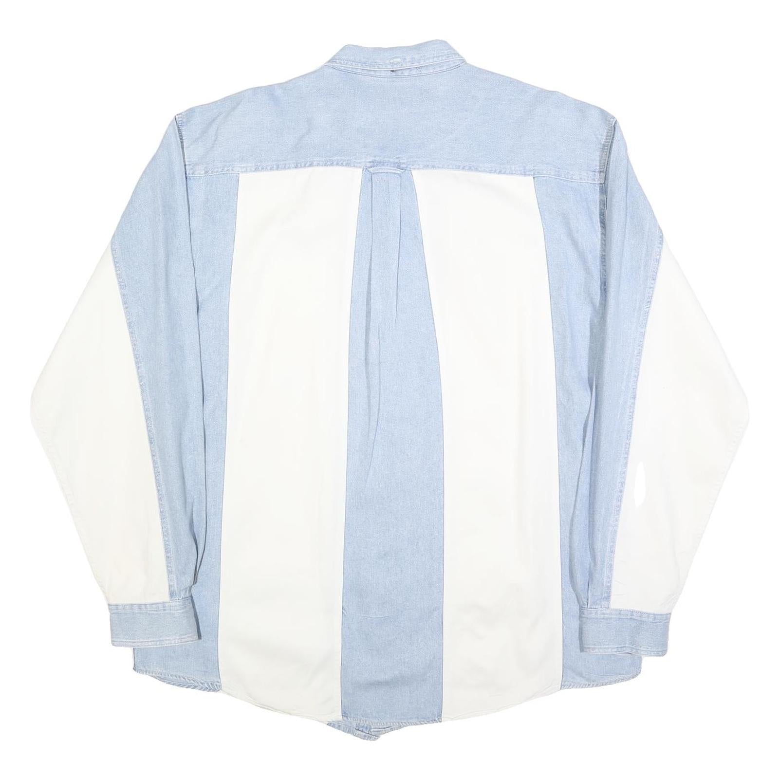 AUTHENTIC GFC Mens Blue & White Cotton Shirt XL Casual Button-Up Long Sleeve