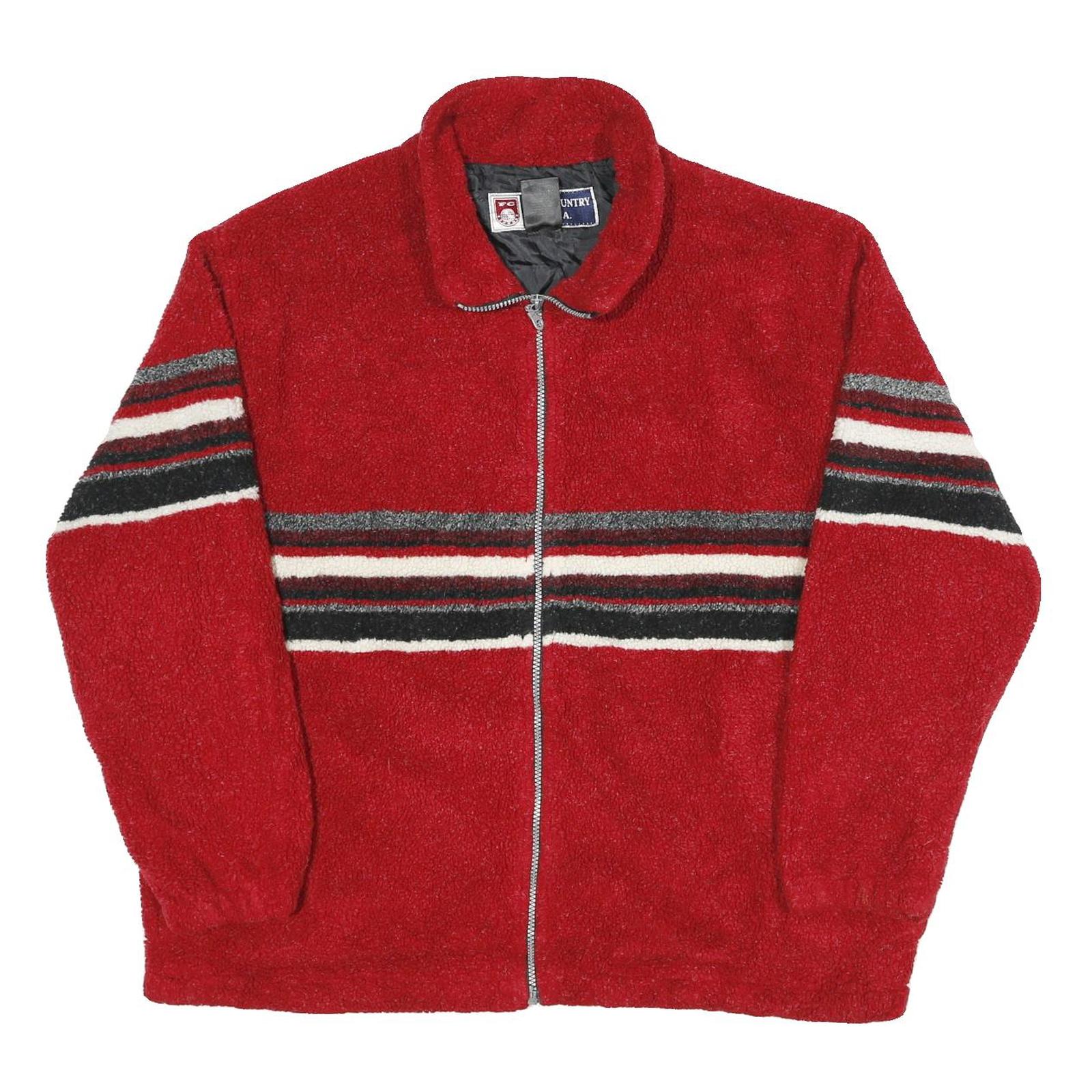 Free Country Mens Red & Black Striped Zip Jacket XL Polyester Casual Outdoor