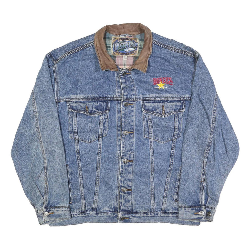 DUNBROOKE Mens Blue Denim Button Jacket XL Cotton Blend Casual Workwear