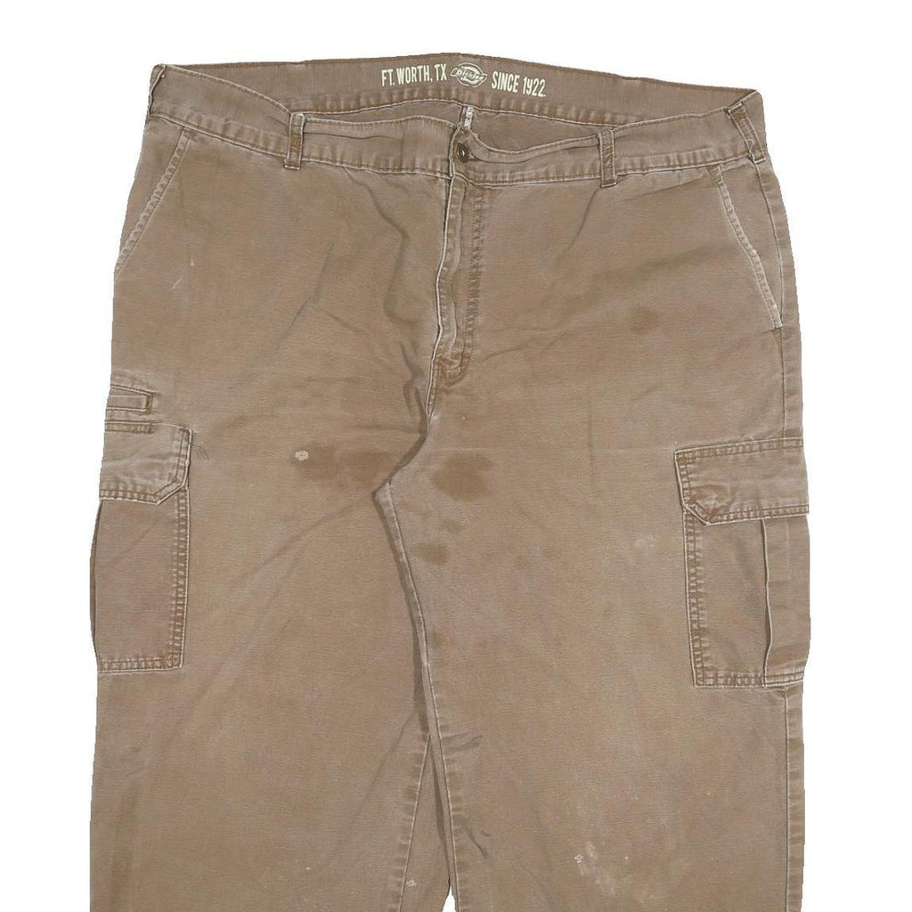 DICKIES Mens Relaxed Fit Cargo Cotton Blend Brown Trousers W44 L27 Workwear
