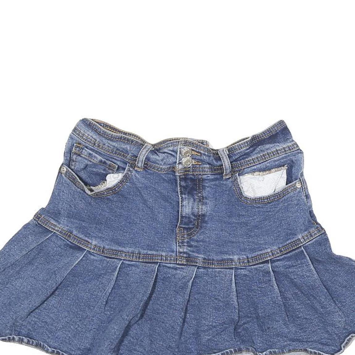 Womens Blue Denim Pleated Mini Cotton Blend Skirt S Casual Summer Wear