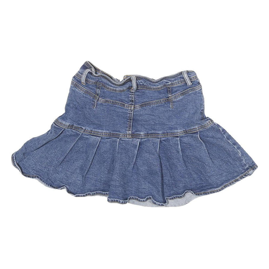 Womens Blue Denim Pleated Mini Cotton Blend Skirt S Casual Summer Wear