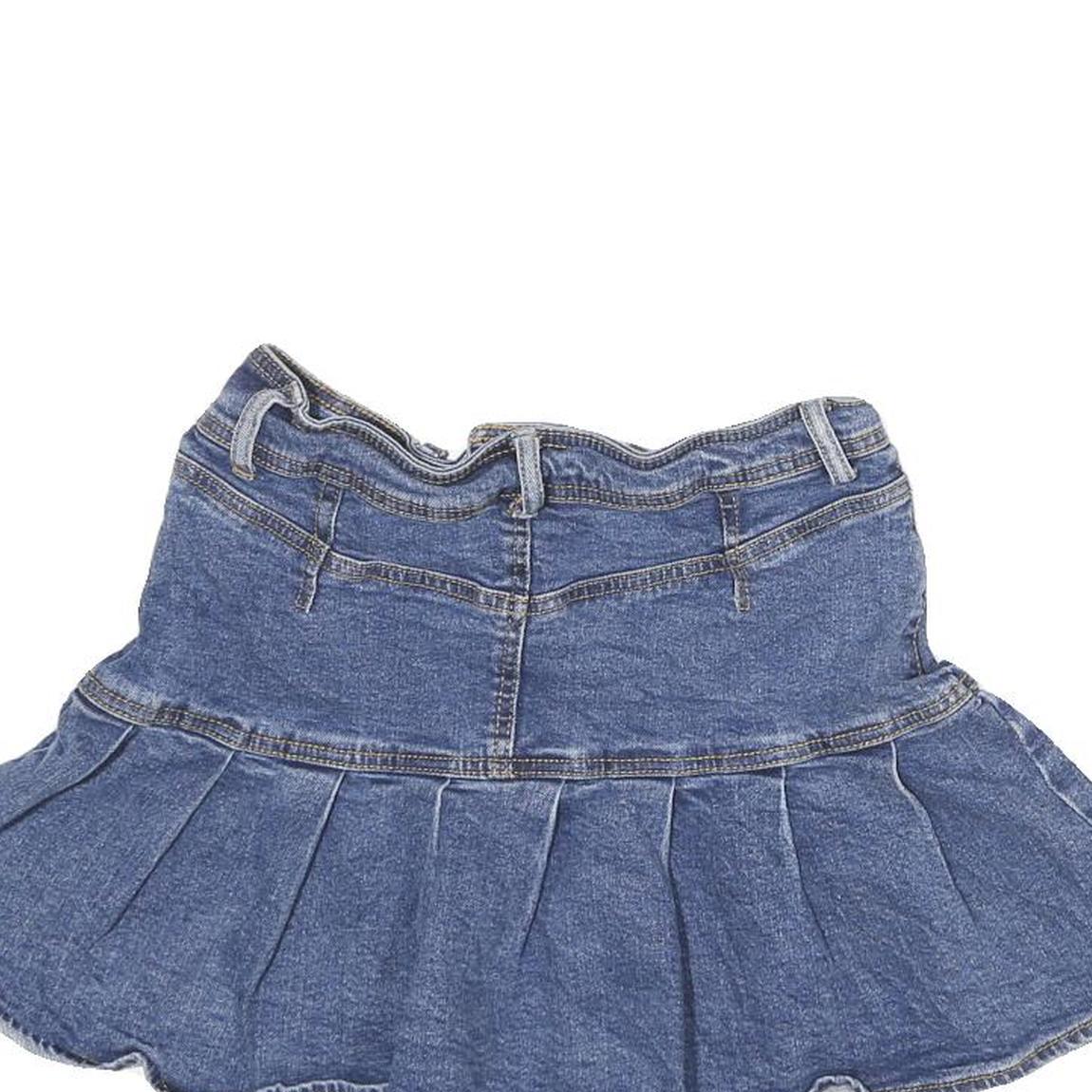 Womens Blue Denim Pleated Mini Cotton Blend Skirt S Casual Summer Wear