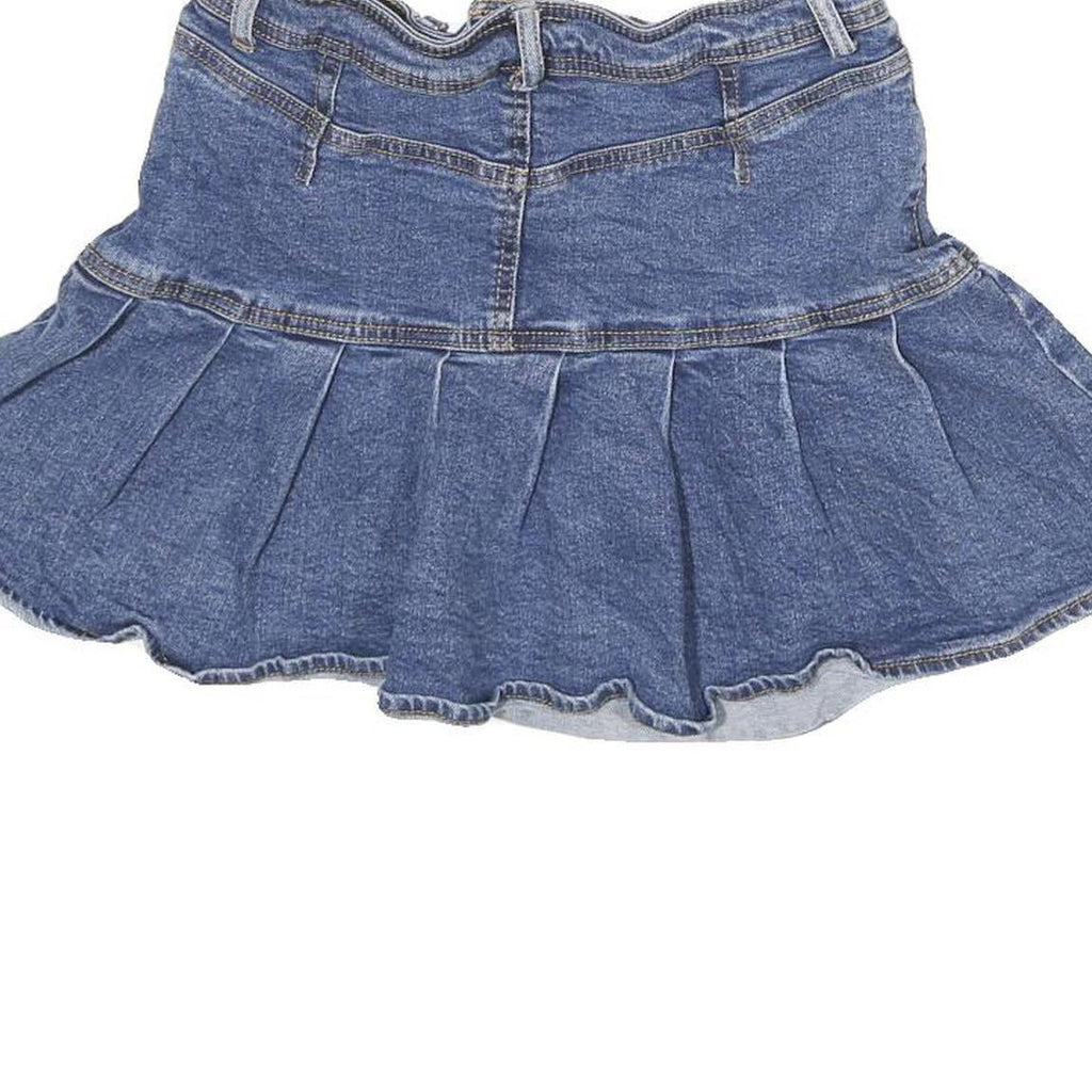 Womens Blue Denim Pleated Mini Cotton Blend Skirt S Casual Summer Wear