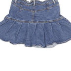 Womens Blue Denim Pleated Mini Cotton Blend Skirt S Casual Summer Wear