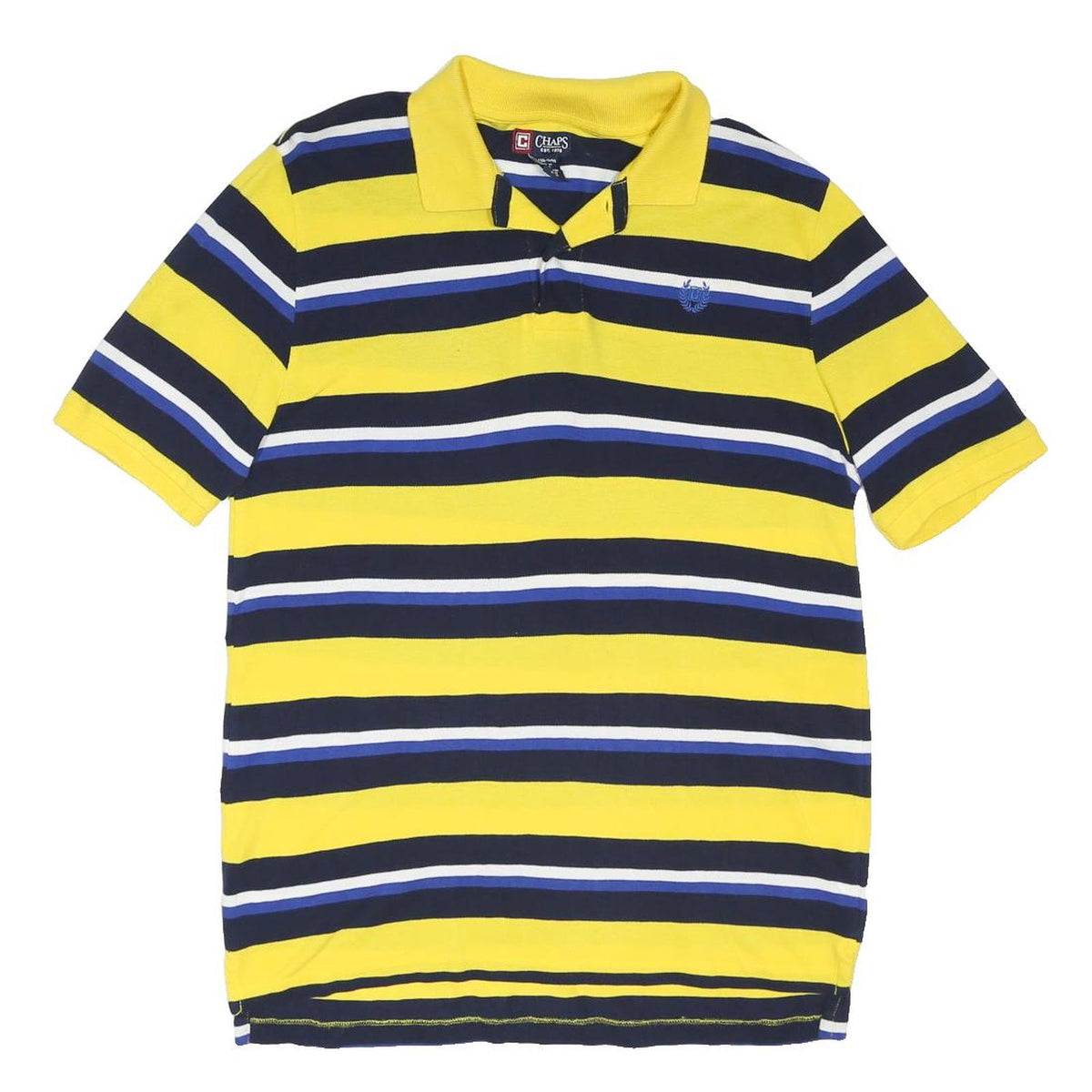 CHAPS Boys Yellow & Navy Striped Short Sleeve Polo Shirt XL Cotton Blend Casual