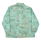 Womens Green Button Polyester Blend Jacket XL Printed Pattern Casual Outerwear