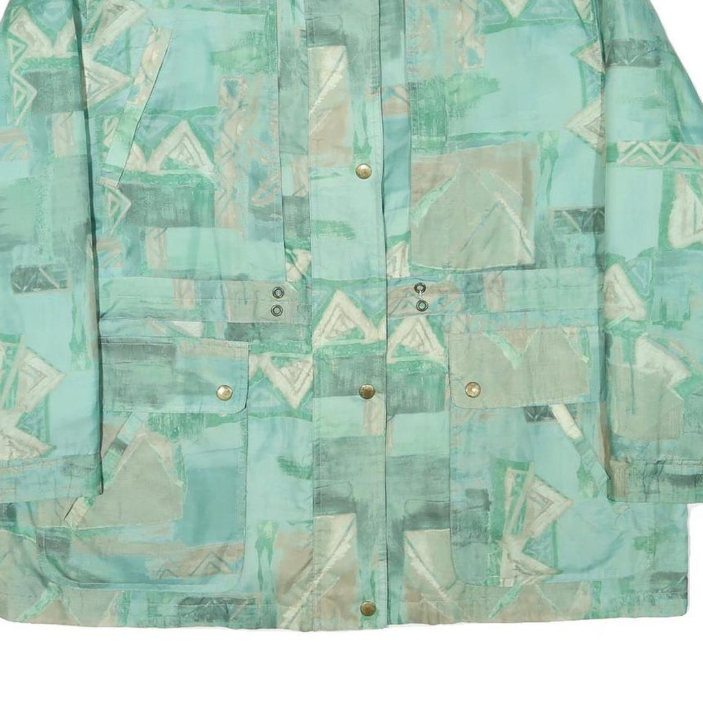 Womens Green Button Polyester Blend Jacket XL Printed Pattern Casual Outerwear