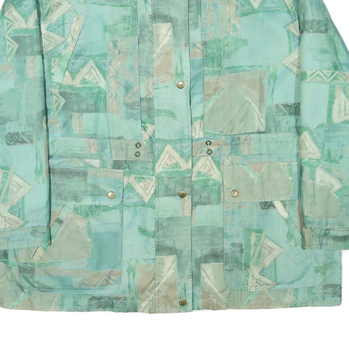 Womens Green Button Polyester Blend Jacket XL Printed Pattern Casual Outerwear