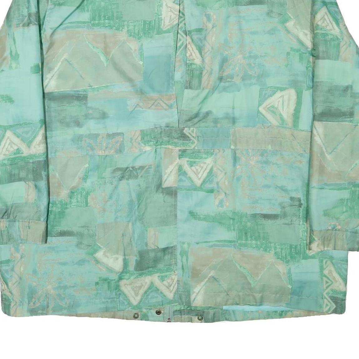 Womens Green Button Polyester Blend Jacket XL Printed Pattern Casual Outerwear