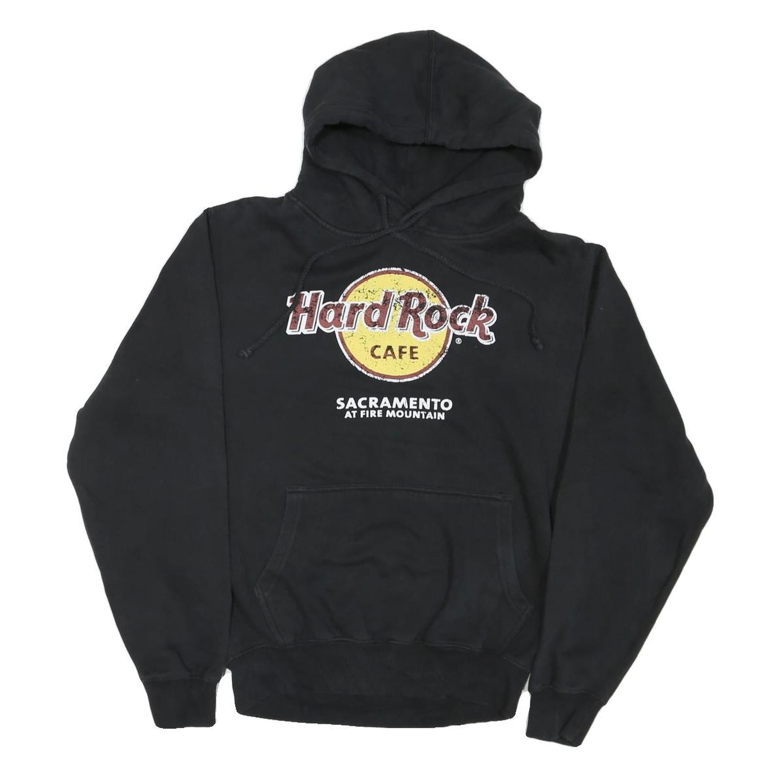 HARD ROCK CAFE Mens Black Hoodie M Sacramento Printed Cotton Blend Pullover