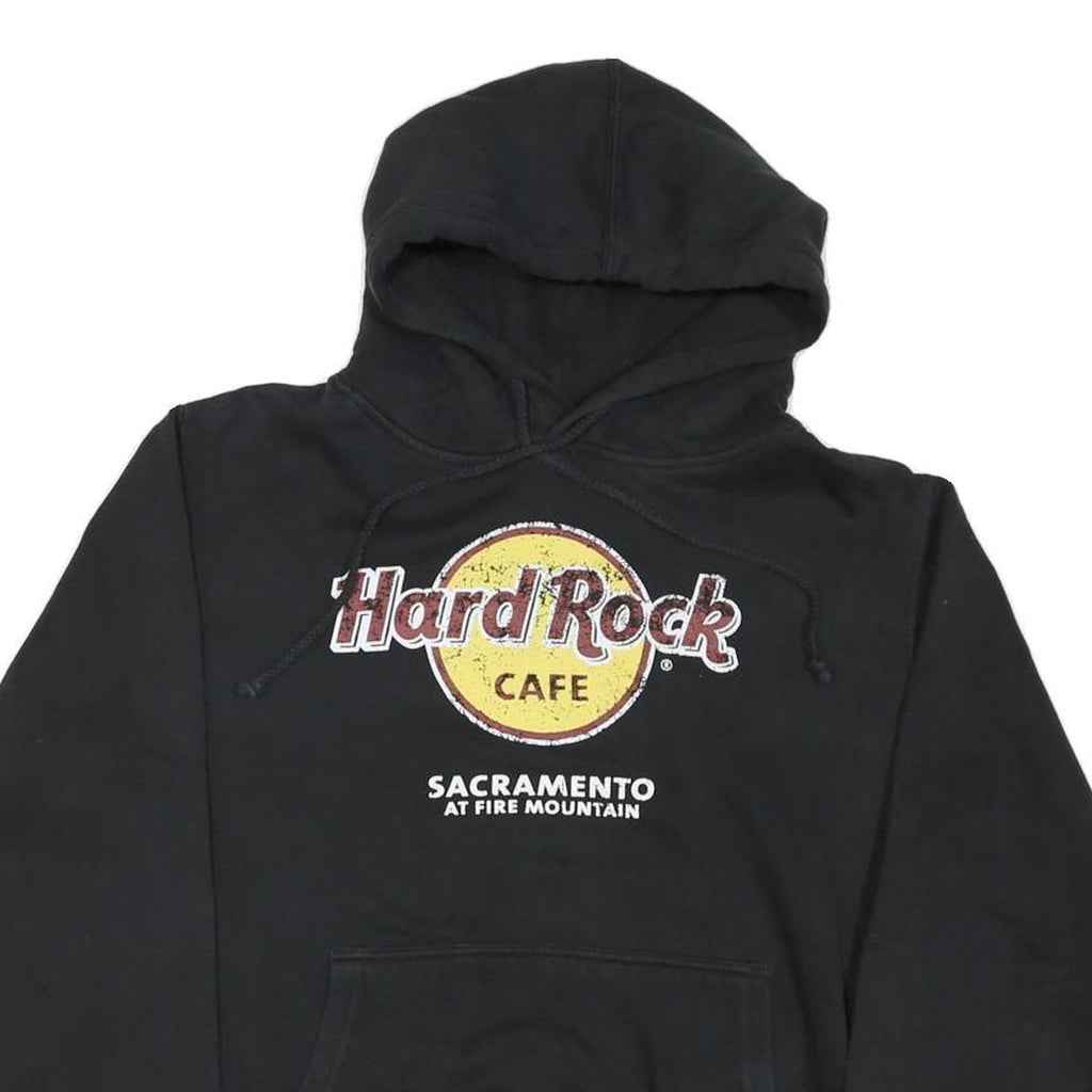HARD ROCK CAFE Mens Black Hoodie M Sacramento Printed Cotton Blend Pullover