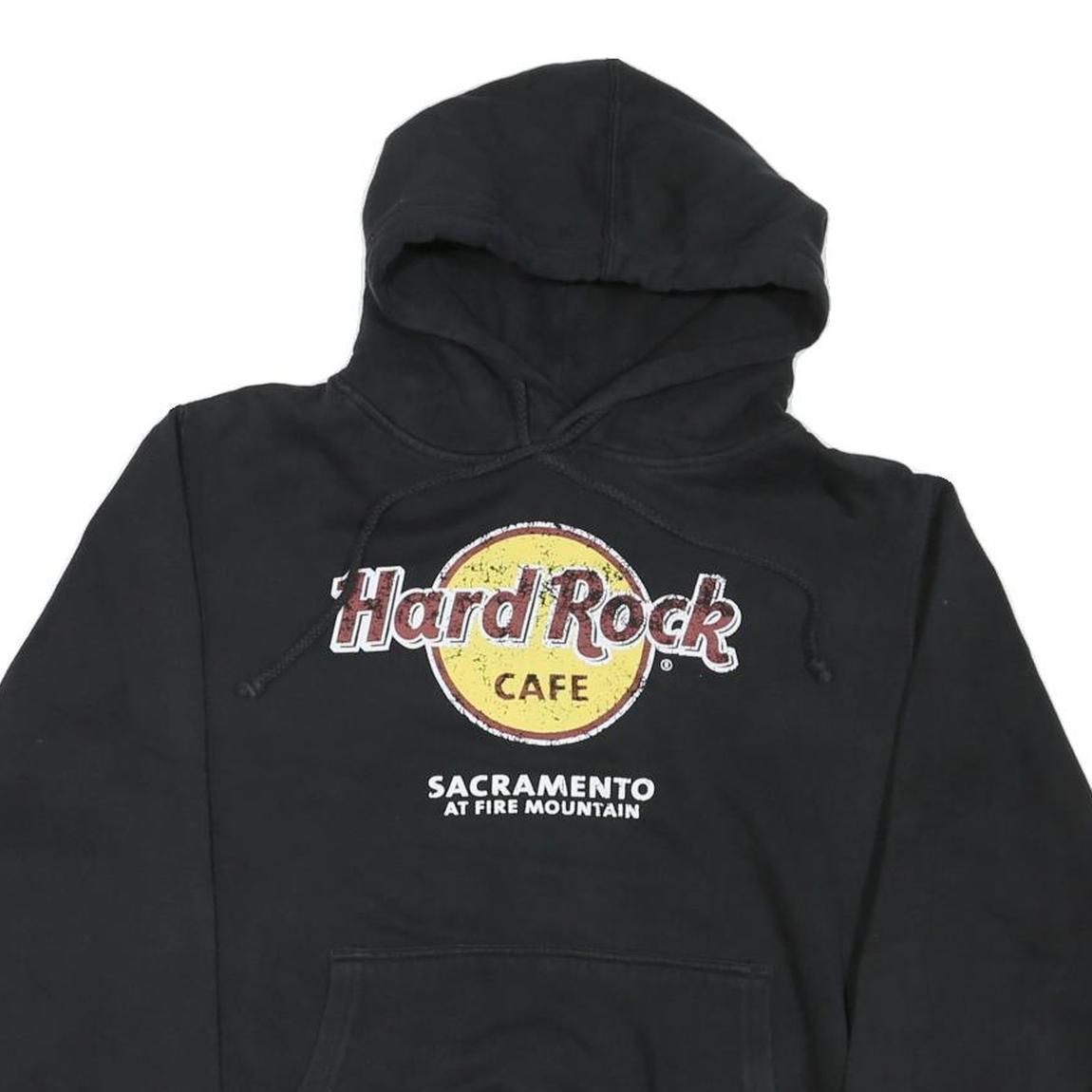 HARD ROCK CAFE Mens Black Hoodie M Sacramento Printed Cotton Blend Pullover