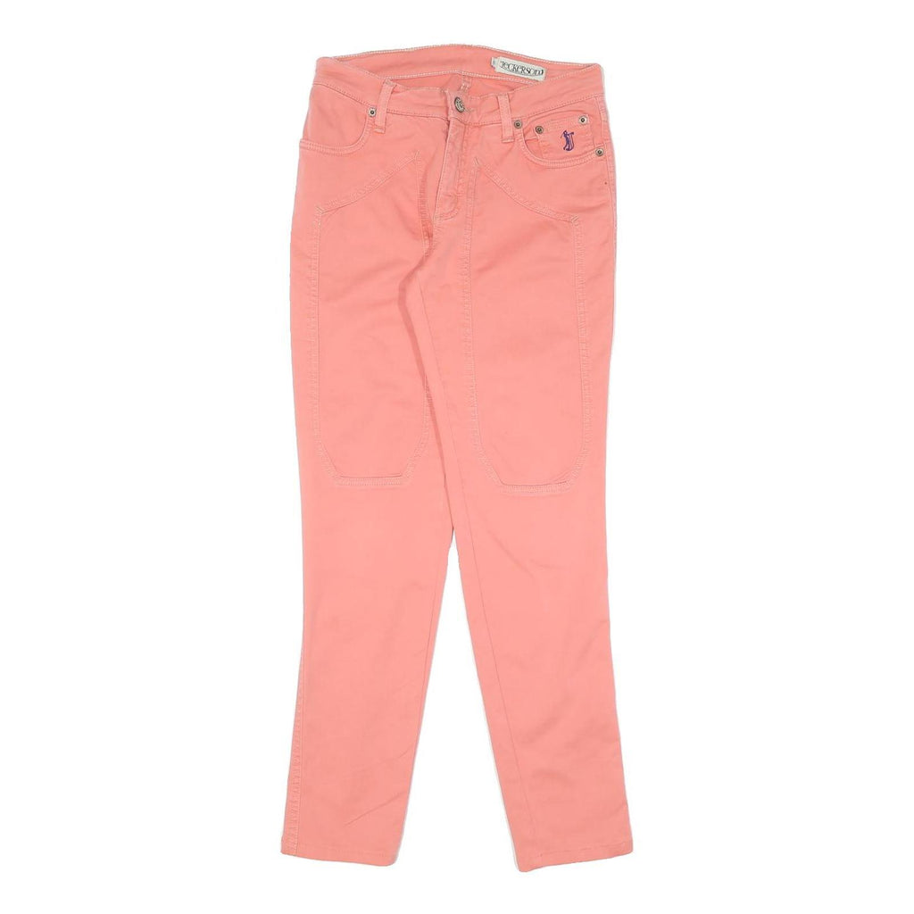 Womens Slim Pink Cotton Blend Slim Leg Trousers W26 L28 Casual Everyday Zip