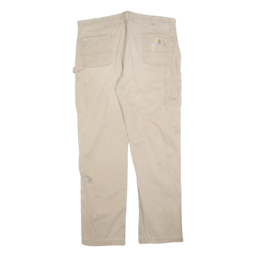 CARHARTT Mens Regular Beige Workwear Trousers W40 L34 Cotton Blend Zip Pockets