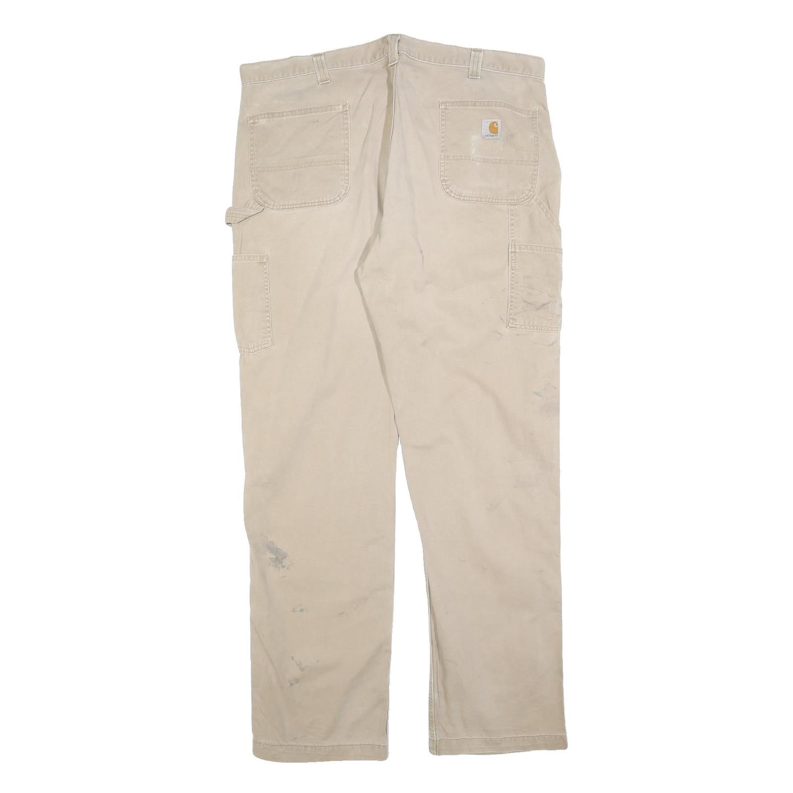 CARHARTT Mens Regular Beige Workwear Trousers W40 L34 Cotton Blend Zip Pockets