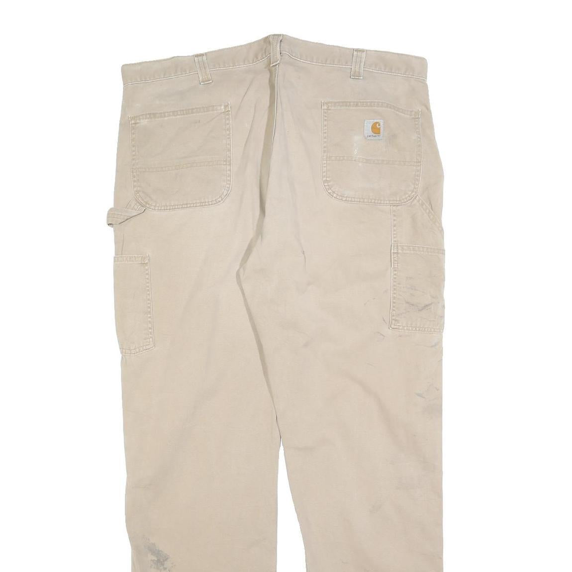 CARHARTT Mens Regular Beige Workwear Trousers W40 L34 Cotton Blend Zip Pockets