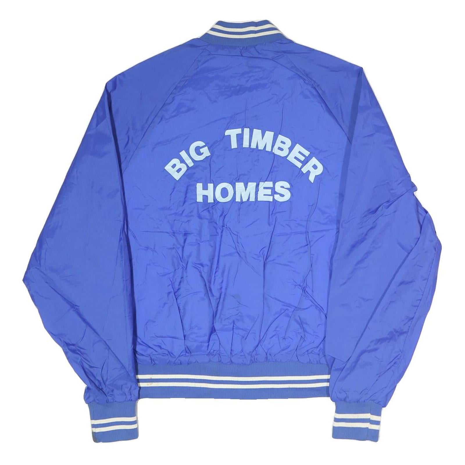 TONKIN Mens Blue Nylon Button Jacket L Athletic Plain Retro Vintage Bomber