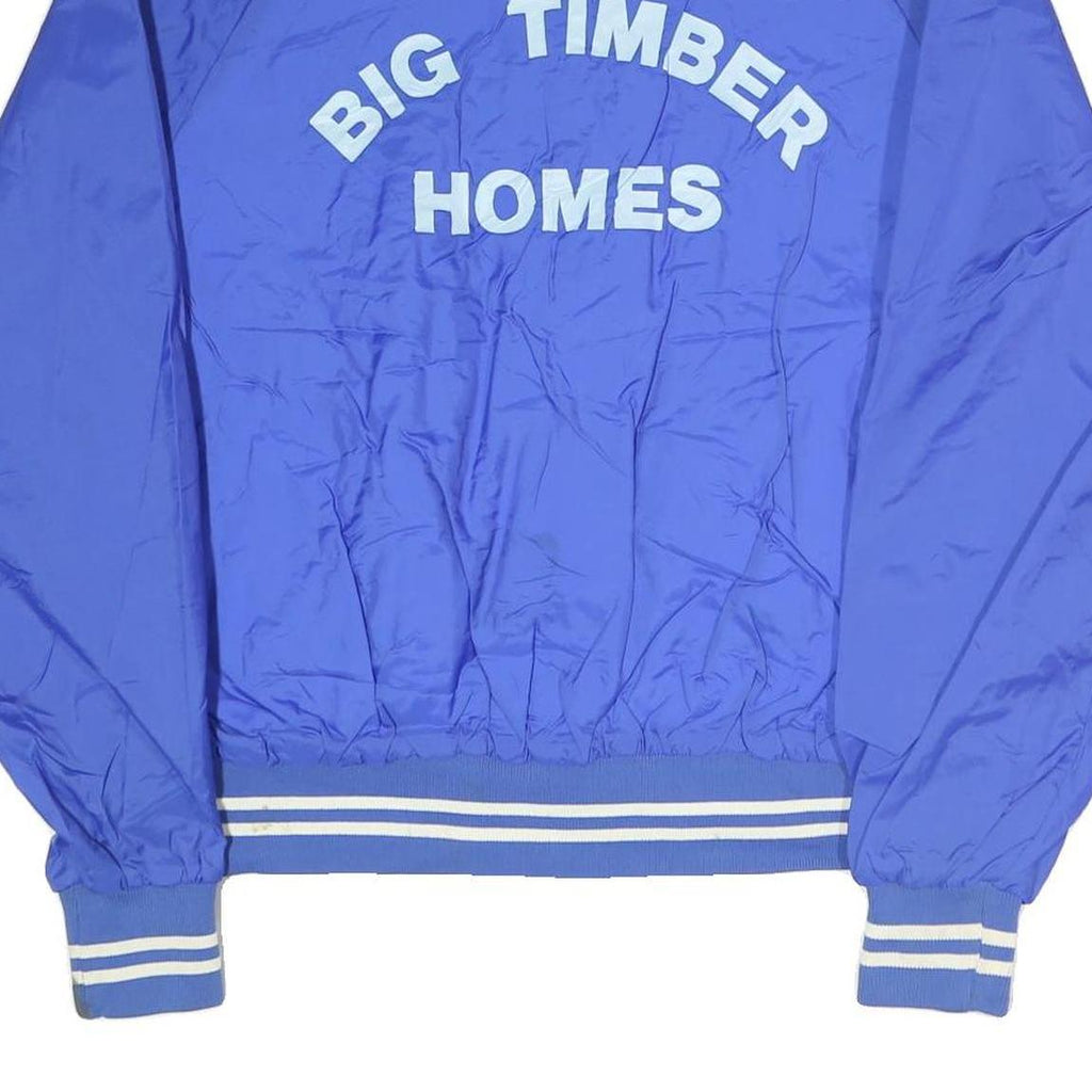 TONKIN Mens Blue Nylon Button Jacket L Athletic Plain Retro Vintage Bomber