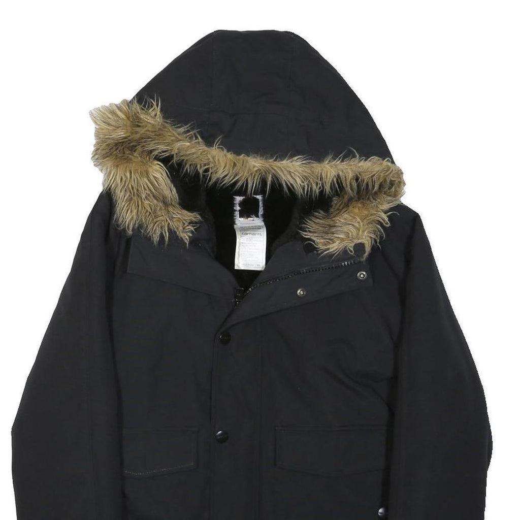 CARHARTT Womens Black Hooded Zip Jacket XS Polyester Blend Ribbed Cuffs