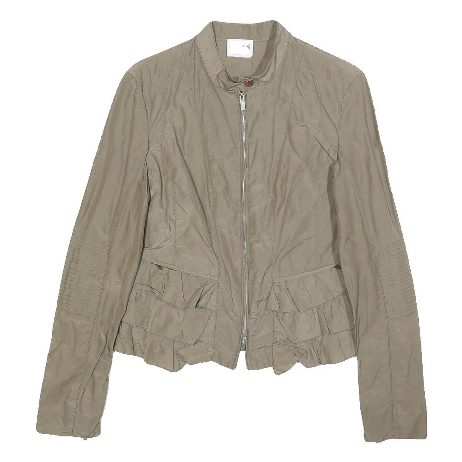 ARMANI COLLEZIONI Womens Beige Tailored Zip Jacket XS Woven Plain Lightweight