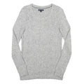 TOMMY HILFIGER Womens Grey Patterned Cotton Blend Jumper Crew Neck Cable Knit XS