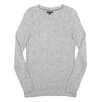 TOMMY HILFIGER Womens Grey Patterned Cotton Blend Jumper Crew Neck Cable Knit XS