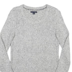 TOMMY HILFIGER Womens Grey Patterned Cotton Blend Jumper Crew Neck Cable Knit XS
