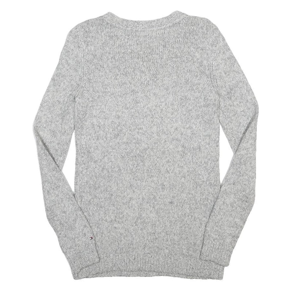 TOMMY HILFIGER Womens Grey Patterned Cotton Blend Jumper Crew Neck Cable Knit XS