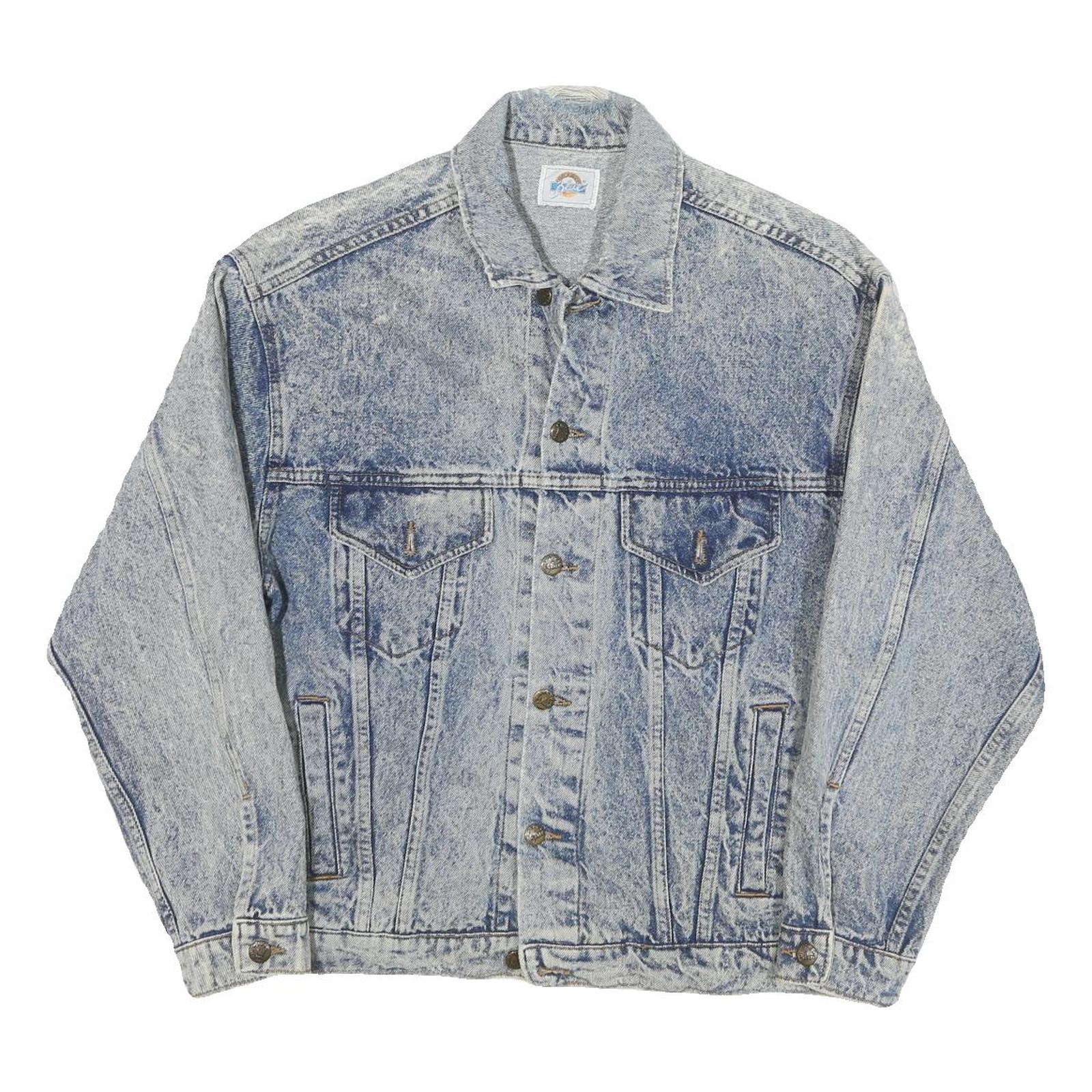 BLUE Womens Blue Denim Cotton Blend Jacket M Plain Button Closure Classic Fit