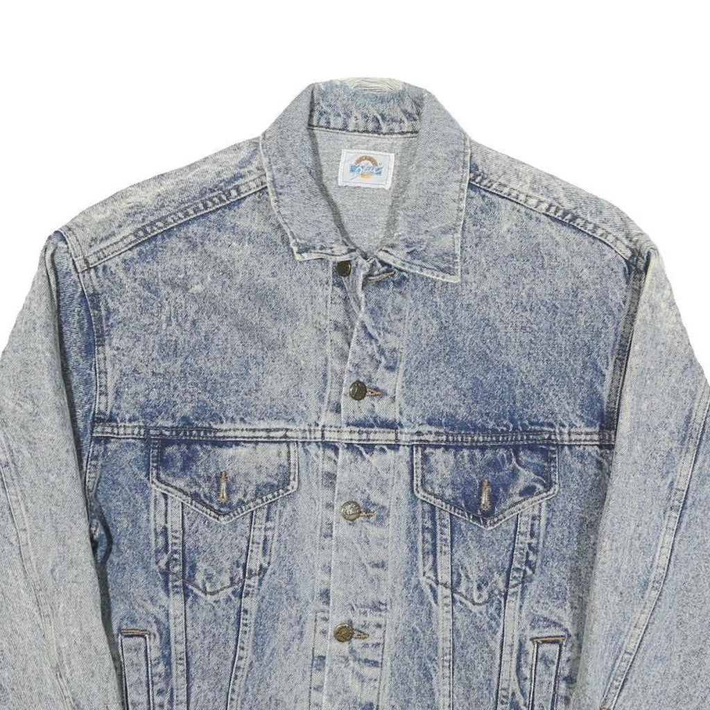 BLUE Womens Blue Denim Cotton Blend Jacket M Plain Button Closure Classic Fit