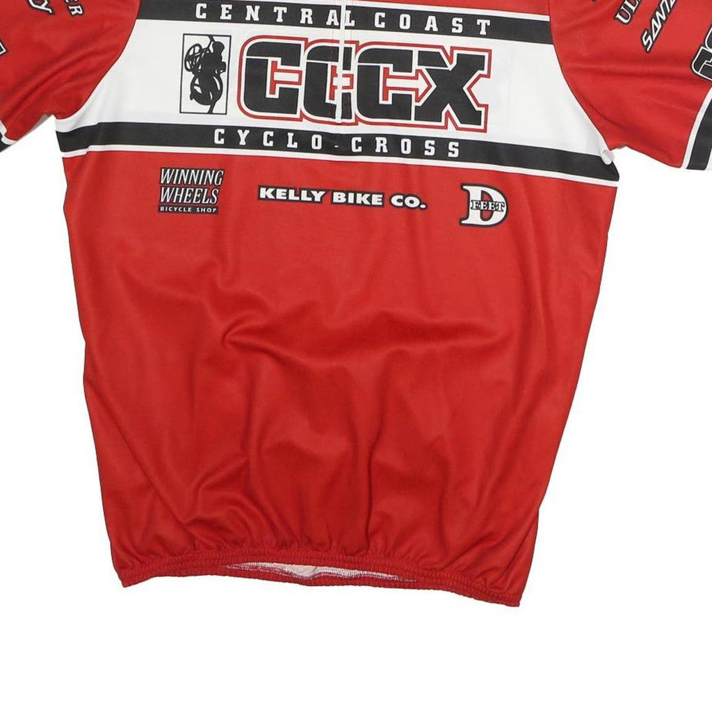 HOT SHOPPE Mens Red White Graphic T-Shirt M Short Sleeve Crew Neck Cycling