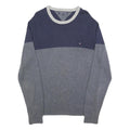 TOMMY HILFIGER Mens Navy & Grey Colourblock Pattern Jumper Crew Neck Basic Knit