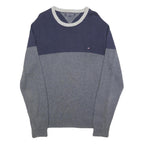 TOMMY HILFIGER Mens Navy & Grey Colourblock Pattern Jumper Crew Neck Basic Knit