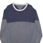 TOMMY HILFIGER Mens Navy & Grey Colourblock Pattern Jumper Crew Neck Basic Knit