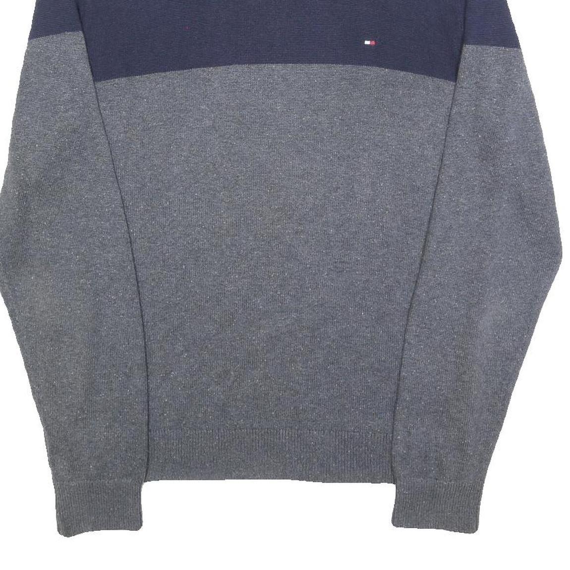 TOMMY HILFIGER Mens Navy & Grey Colourblock Pattern Jumper Crew Neck Basic Knit