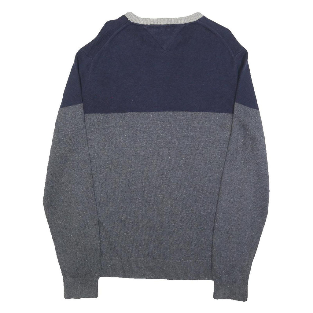 TOMMY HILFIGER Mens Navy & Grey Colourblock Pattern Jumper Crew Neck Basic Knit