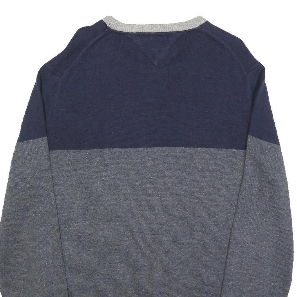 TOMMY HILFIGER Mens Navy & Grey Colourblock Pattern Jumper Crew Neck Basic Knit