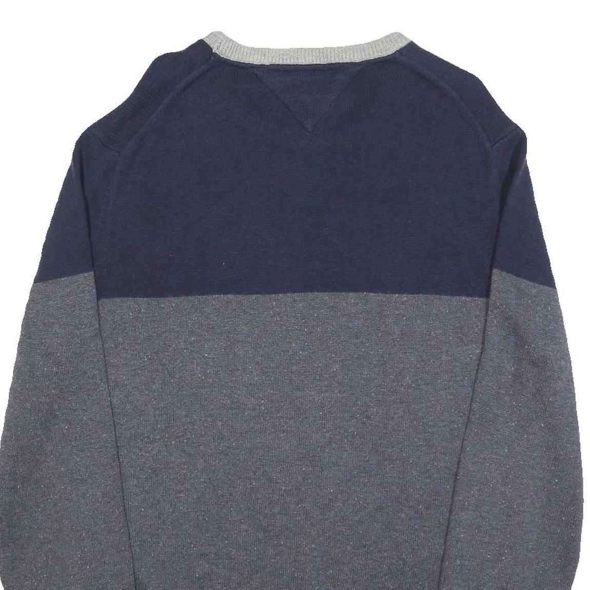 TOMMY HILFIGER Mens Navy & Grey Colourblock Pattern Jumper Crew Neck Basic Knit