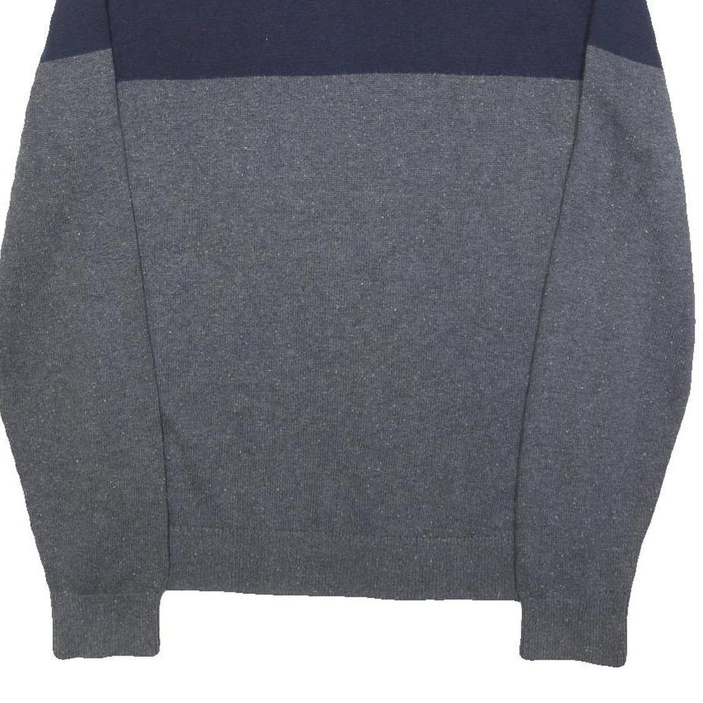 TOMMY HILFIGER Mens Navy & Grey Colourblock Pattern Jumper Crew Neck Basic Knit