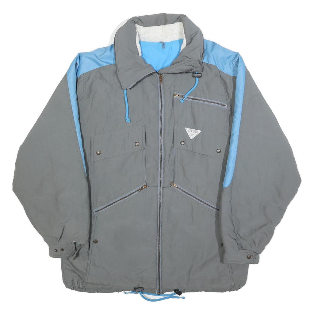 BRUGI Mens Grey & Blue Outdoor Jacket L Polyester Blend Zip Plain Casual