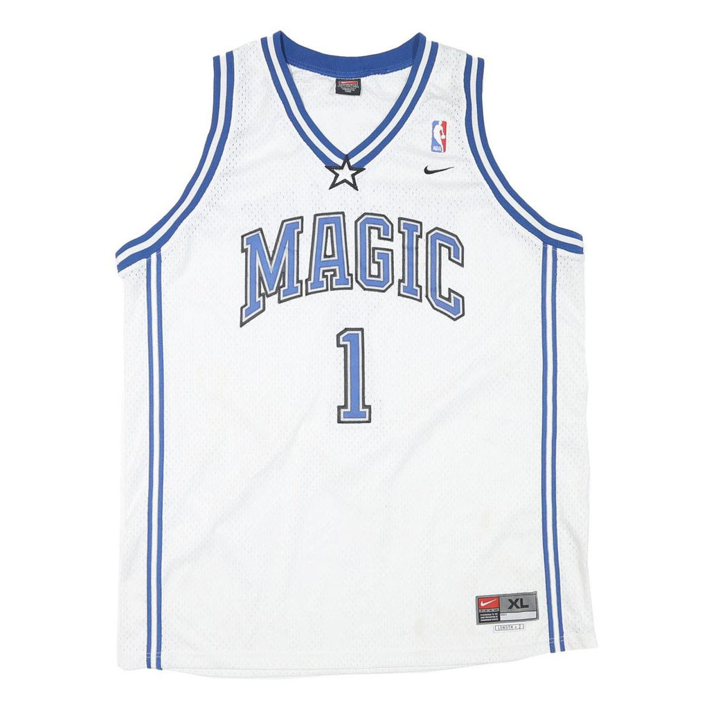 NIKE Mens White & Blue Magic McGrady Basketball Jersey XL Sleeveless V-Neck NBA