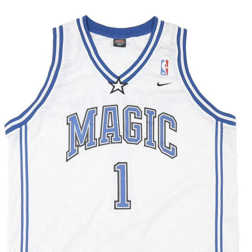 NIKE Mens White & Blue Magic McGrady Basketball Jersey XL Sleeveless V-Neck NBA