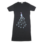 Womens Black Cotton Blend Day Jersey Peacocks Embroidered Short Sleeve M Dress