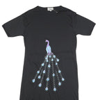 Womens Black Cotton Blend Day Jersey Peacocks Embroidered Short Sleeve M Dress
