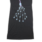 Womens Black Cotton Blend Day Jersey Peacocks Embroidered Short Sleeve M Dress