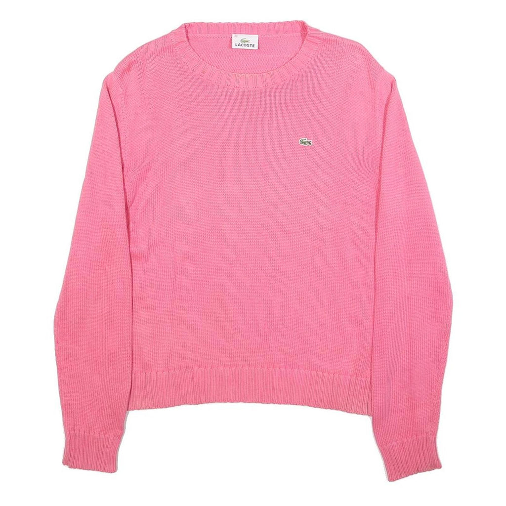 LACOSTE Womens Pink Plain Cotton Jumper Crew Neck Basic Knit S Classic Knitwear