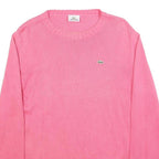 LACOSTE Womens Pink Plain Cotton Jumper Crew Neck Basic Knit S Classic Knitwear