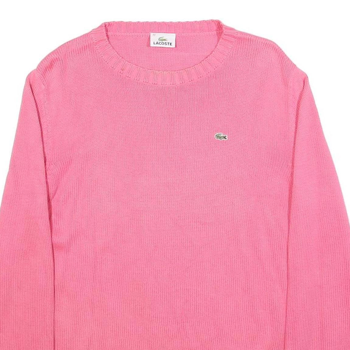 LACOSTE Womens Pink Plain Cotton Jumper Crew Neck Basic Knit S Classic Knitwear